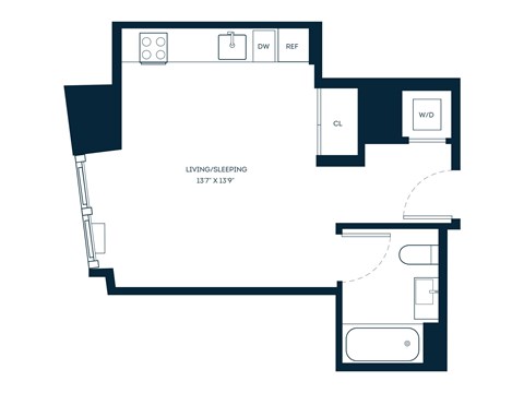 Floor plan for studio, 1 bath, 392 sqft